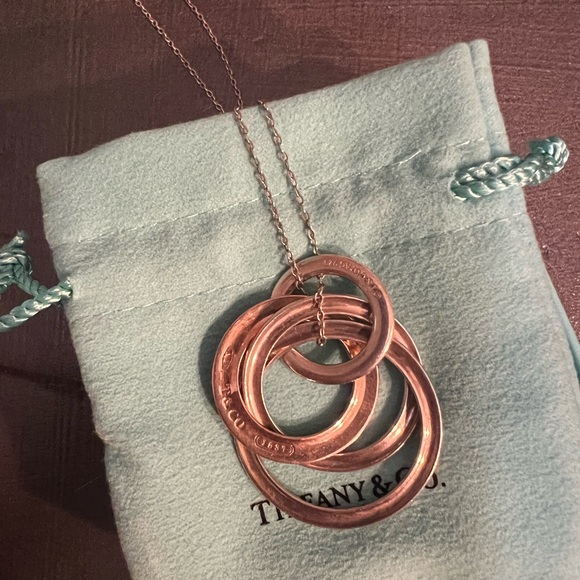 Tiffany & Co Sterling Rubedo 1937 Medium Interlocking Pendant 20” Necklace - Picture 3 of 4